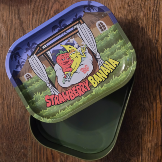 Best Buds rolovacia podložka (vrchnák) s boxom – Strawberry Banana, 18 × 14 cm